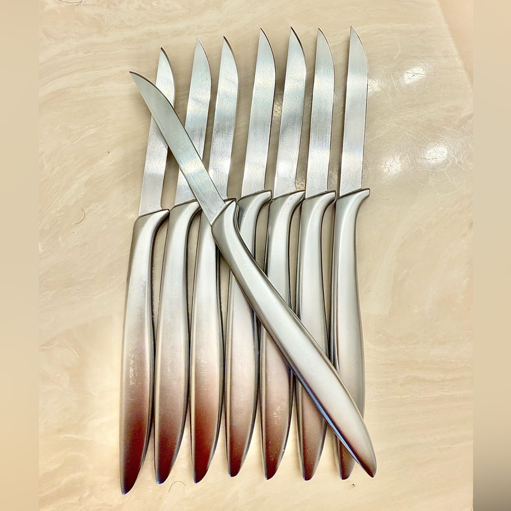 Elegant Silver Steak Knife Set 1950’s steak knives. Stainless steel NWOT.